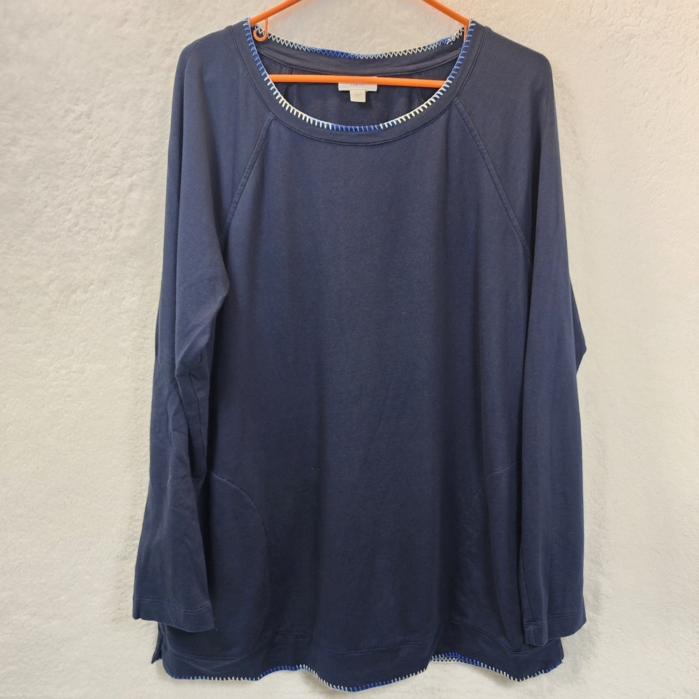 J Jill Fit Womens Navy Blue Top Large Modal‎ Knit Basic Flowy Casual Athleisure